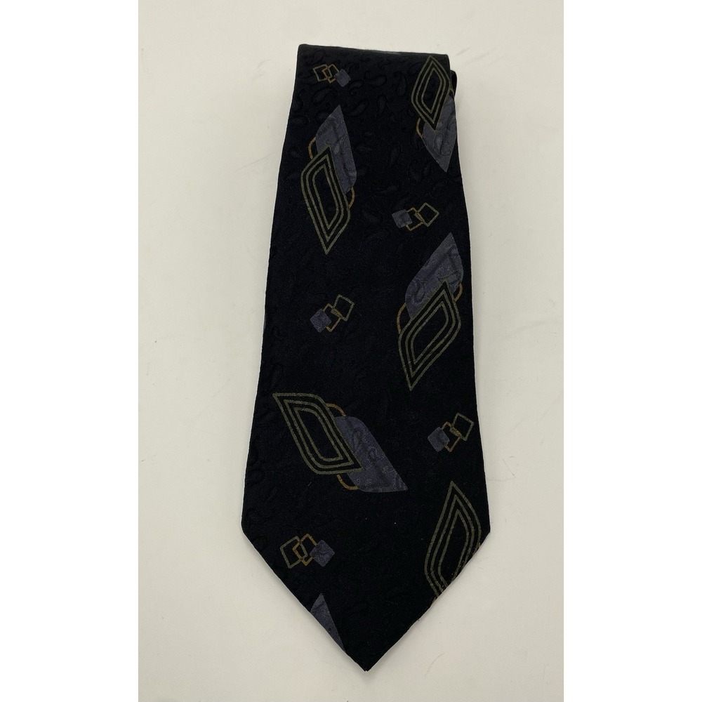 Ermenegildo‎ Zegna Men's 100% Silk Patterned Necktie Black *read*